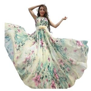 Chiffon Floral Holiday Beach Maxi Dress Sundress
